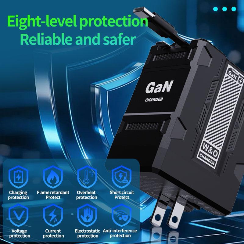 2025-1 PURSUIT GaN Multi-wire charging with Retractable USB-C & Lightning Folding Plug ,Charging Brick for iPhone and Android.