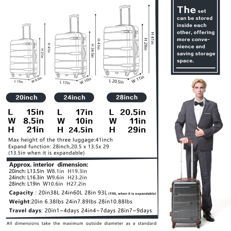 Coolife Hardside Spinner Luggage Suitcase with Built-In TSA Lock (3 Sizes)