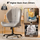 Criss Cross Chair with Wheels, Wide Cross Legged Office Chair Armless Comfy Desk Chair with Tall Back Vanity Chairs with Stress Relief Curved Design Seat for Bedroom & Office & Home Grey