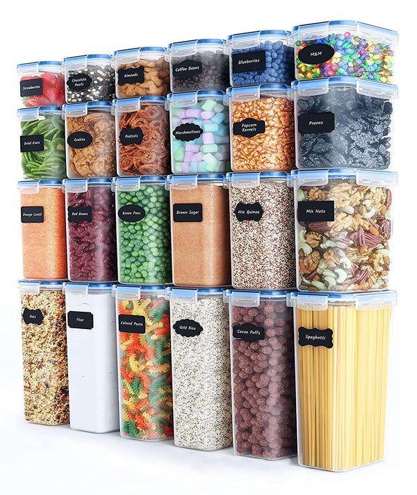 24 PCS Airtight Food Storage Containers Set with Lids, BPA Free Kitchen and Pantry Organization, Plastic Leak-proof Canisters for Cereal Flour, Dry Food & Sugar.