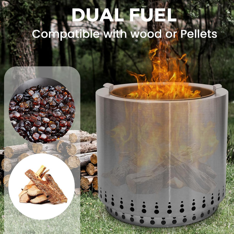 Large 17" Stainless Steel Smokeless Fire Pit with Removable Ash Pan and Carry Bag