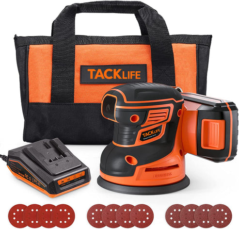 Cordless 20V Random Orbital Sander with Battery, Dust Box, 12pcs Sandpaper, and Carrying Bag