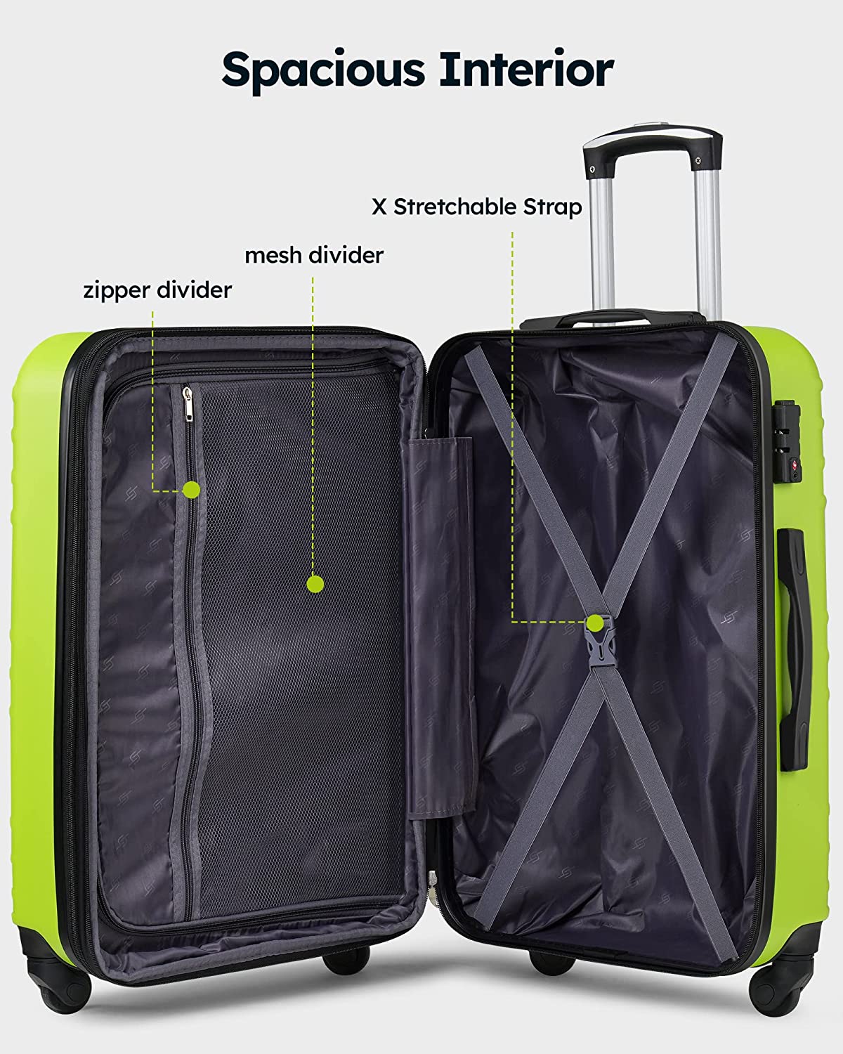 SUITOUR Luggage Sets 3PCS Hard Shell, Green Lime | Racktodoor