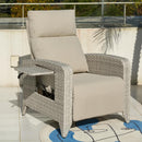 Upgraded Outdoor Recliner Chair, Reclining Patio Chairs with Adjustable Back up to 150°Lay Flat and Extended Footrest, Wicker Recliner Chairs with Flip Table and Removable Olefin Cushion