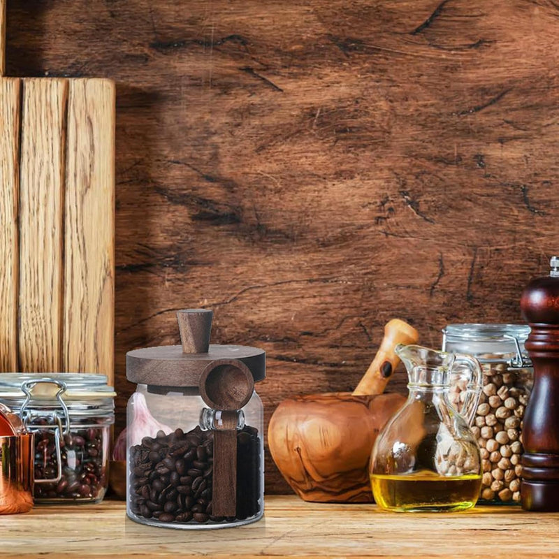 3pcs Glass Jars with Wooden Lids and Scoop,Sugar Tea Holder Containers for Cafe Bar Countertop,Biscuit Jars, Storage Jars, Tea Jars, Snack Jars, Seasoning Jars, Salt Jars, Pepper Jars