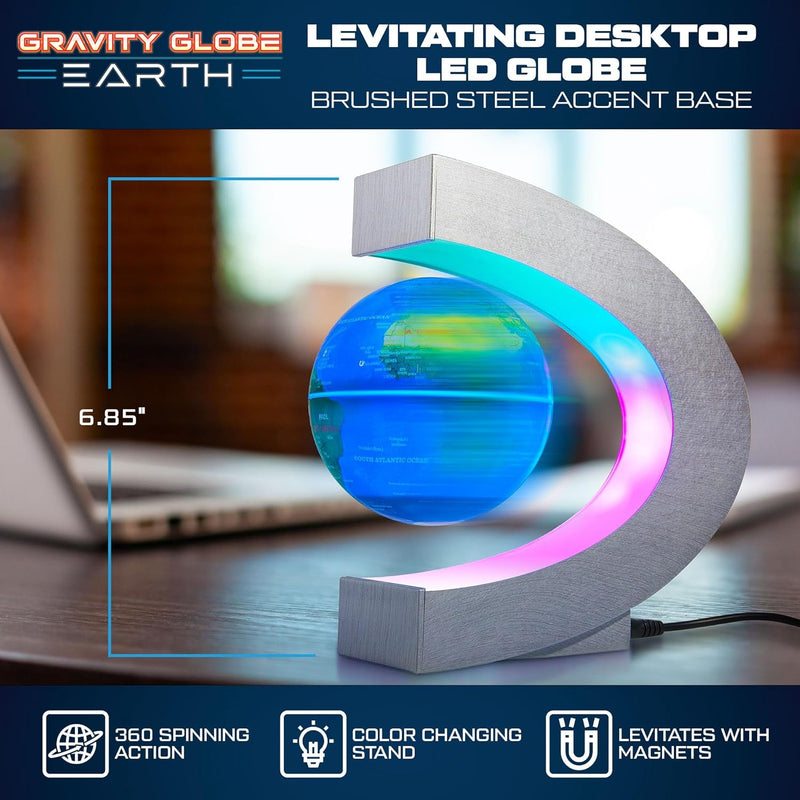 Gravity Globe Earth Ball and C Frame Set, Magnetic Levitating Globe Lamp with Multicolor LED Lights