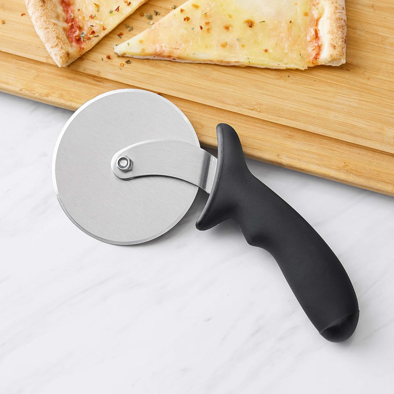 Stainless Steel Pizza Wheel and Cutter with Cover, Black Soft Grip Handle