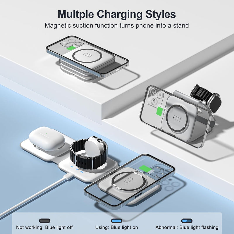 Foldable 3-in-1 Wireless Charging Station for Multiple Devices