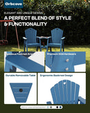 Tall Adirondack Chairs Set of 2 with 2-Layer Connecting Table, HDPE Bar Height Outdoor Table and Chairs with Umbrella Hole, All Weather Outdoor Bar Stools for Patio, Deck, Yard