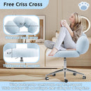 Armless Desk Chair Teddy Fabric Makeup Vanity Chair with Wheels & Adjustable Height Cute Office Chair Criss Cross Cross-Legged Chair for Bedroom & Living Room & Dressing Room (Blue)