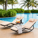 Outdoor Lounge Chair Set of 3, Patio Chaise Lounger with Folding Table and Adjustable Headrest, Easy 4-Step Assembly, All-Weather PE Rattan & Steel Frame for Pool, Patio, Porch, Backyard