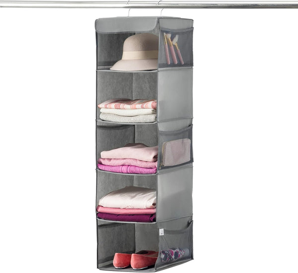 5-Shelf Hanging Closet Organizer, Hanging Storage Organizer Shelves for Clothes, Towels, and Toys