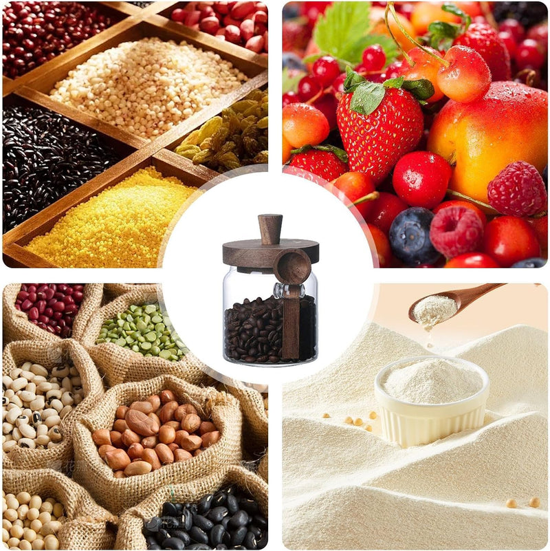 3pcs Glass Jars with Wooden Lids and Scoop,Sugar Tea Holder Containers for Cafe Bar Countertop,Biscuit Jars, Storage Jars, Tea Jars, Snack Jars, Seasoning Jars, Salt Jars, Pepper Jars