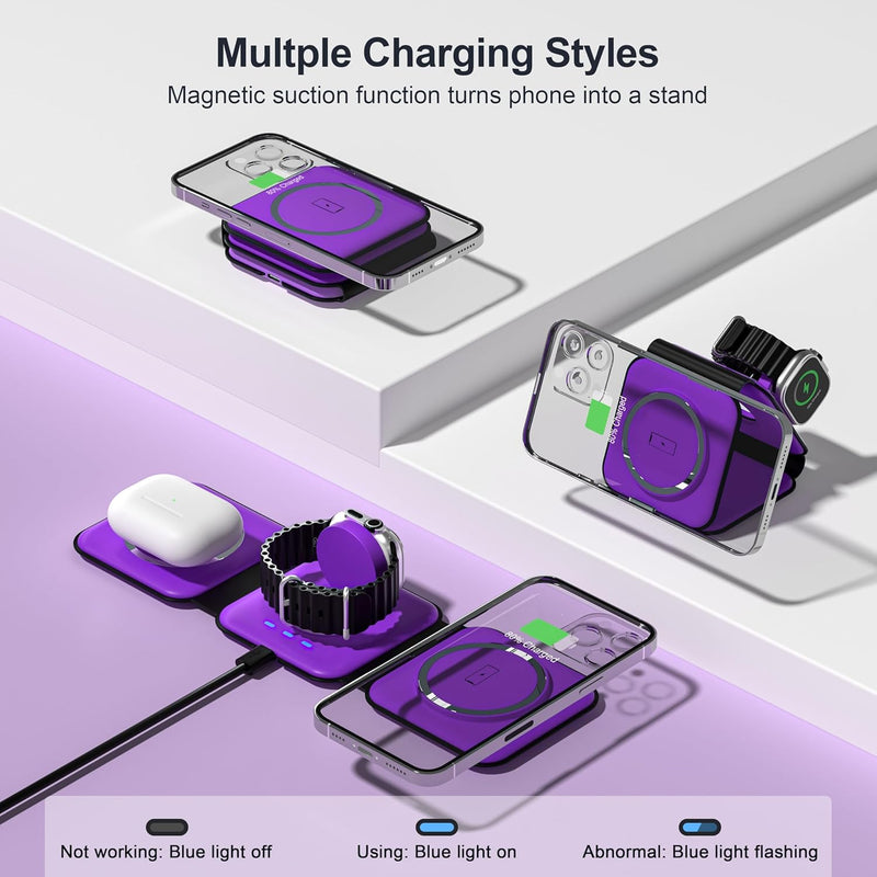 Foldable 3-in-1 Wireless Charging Station for Multiple Devices