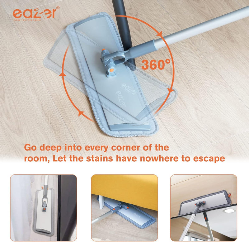 18" Microfiber Flat Mop with 62-inch Aluminum Mop, 4 Washable Chenille & Microfiber Pads