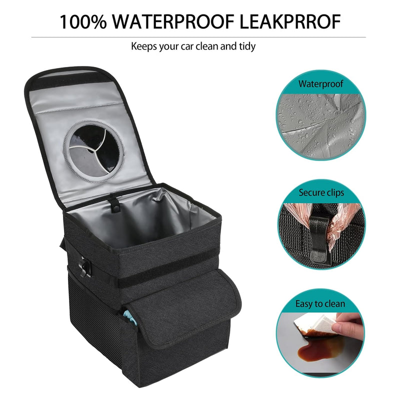 Car Trash Can with Lid and Storage Pockets, 100% Leak-Proof Organizer, 1.8 + 2.8 Gallons Set