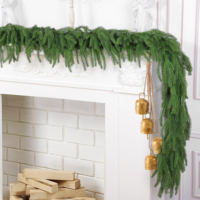 2 Pcs 6 Ft Artificial Norfolk Pine Garlands, Real Touch Winter Pine Garland, Green Artificial Greenery Garland for Table, Mantle, Wall, Indoor, Outdoor Christmas Decorations