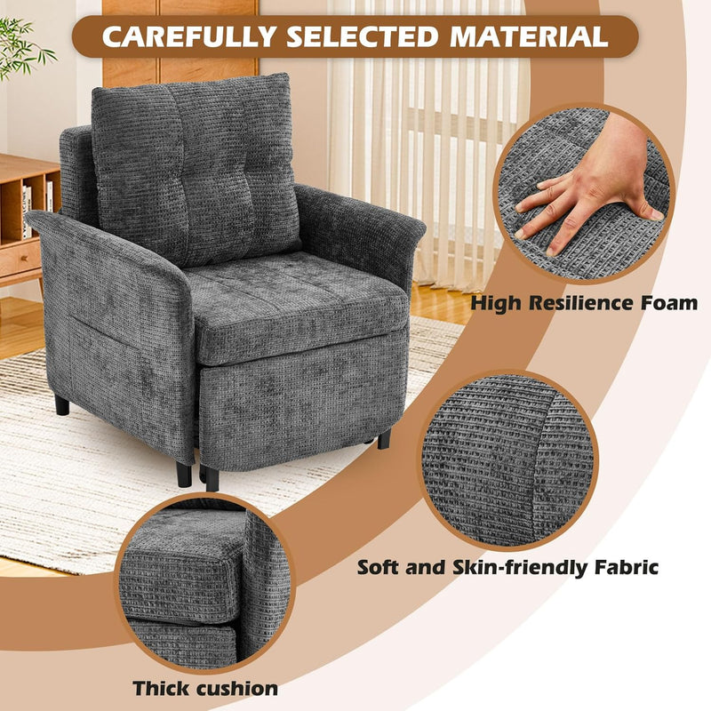 Convertible Sleeper Chair 79" Long Chair Bed w/Adjustable Backrest 4-in-1 Pull Out Lounge Chair 500 LBS Load Bearing Single Sofa Bed with Pillow for Living Room & Small Space