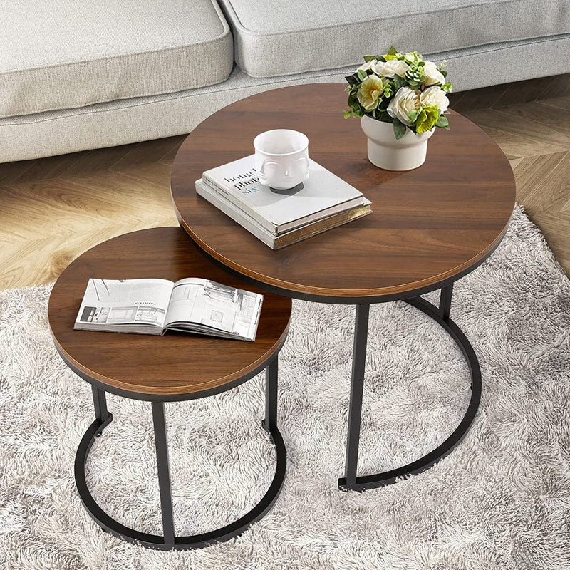 Modern Round Nesting Tables with Metal Frame (Set of 2)