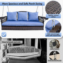 Wicker Porch Swing Heavy Duty 900 LBS 3-Seat Outdoor Patio Swing Chair with Cushions & 8.9ft Chains Outdoor Hanging Bench with Upgraded Cup Holders for Garden Deck Backyard