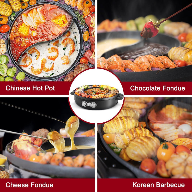 Food Party DUO Electric Smokeless Grill and Hot Pot, With Separable Cooking Plate