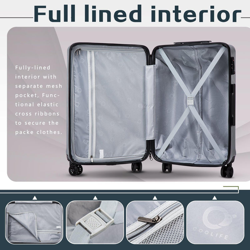 Luggage Suitcase PC+ABS with TSA Lock Spinner, Hardshell Lightweight Luggage