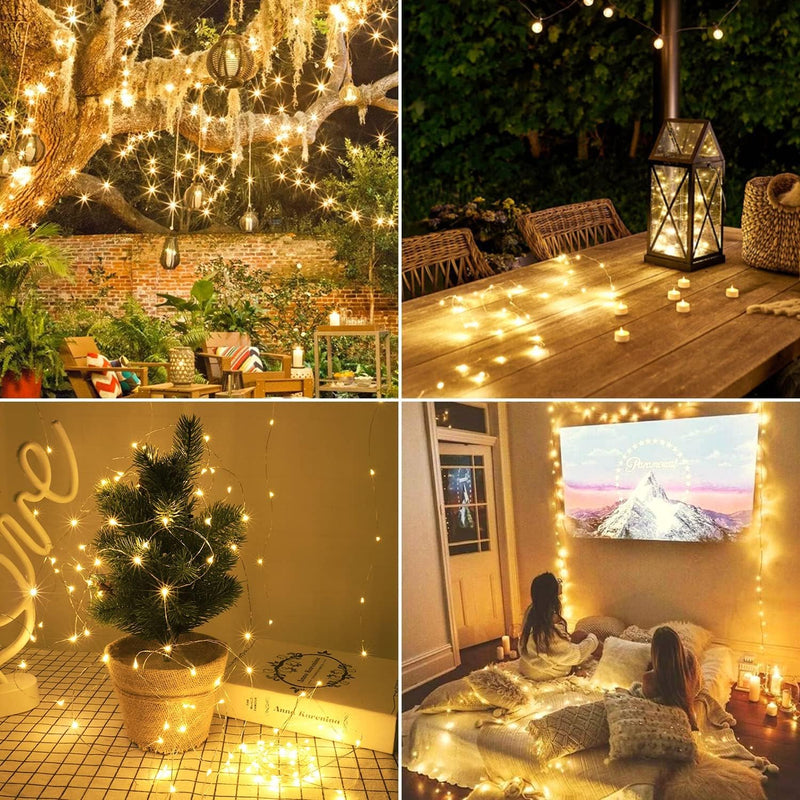 2-Pack Waterproof Solar-Powered 66ft Outdoor String Lights with 200 LEDs and 8 Light Modes