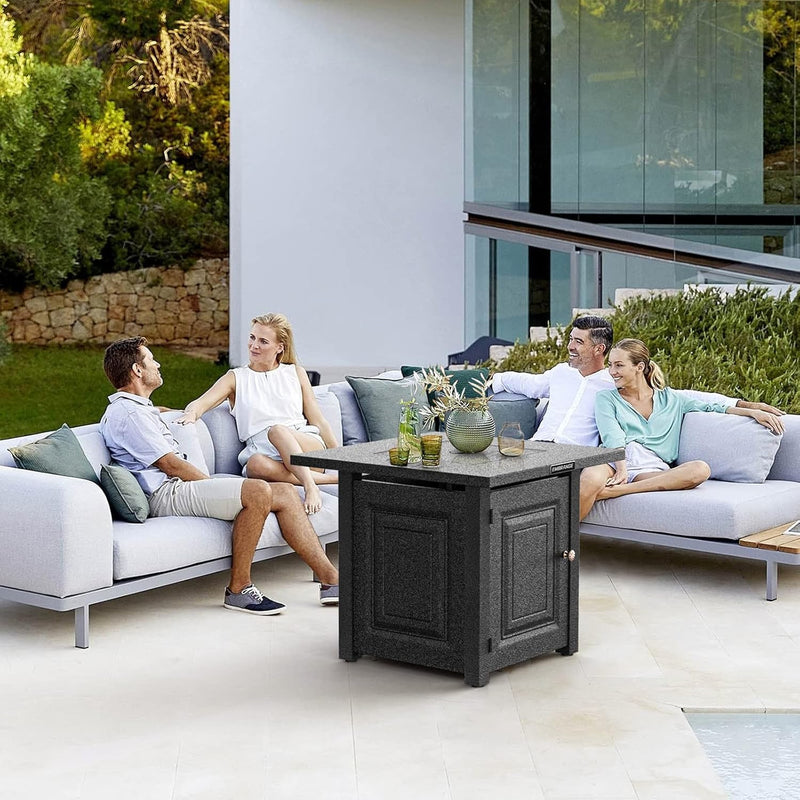 Outdoor Propane Fire Pit Table, 28 inch Auto-Ignition Patio Gas Fire Pit with Lid and Lava Rock, External Igniter and CSA Certified, Unique Finish Great Addition to The Yard or Deck