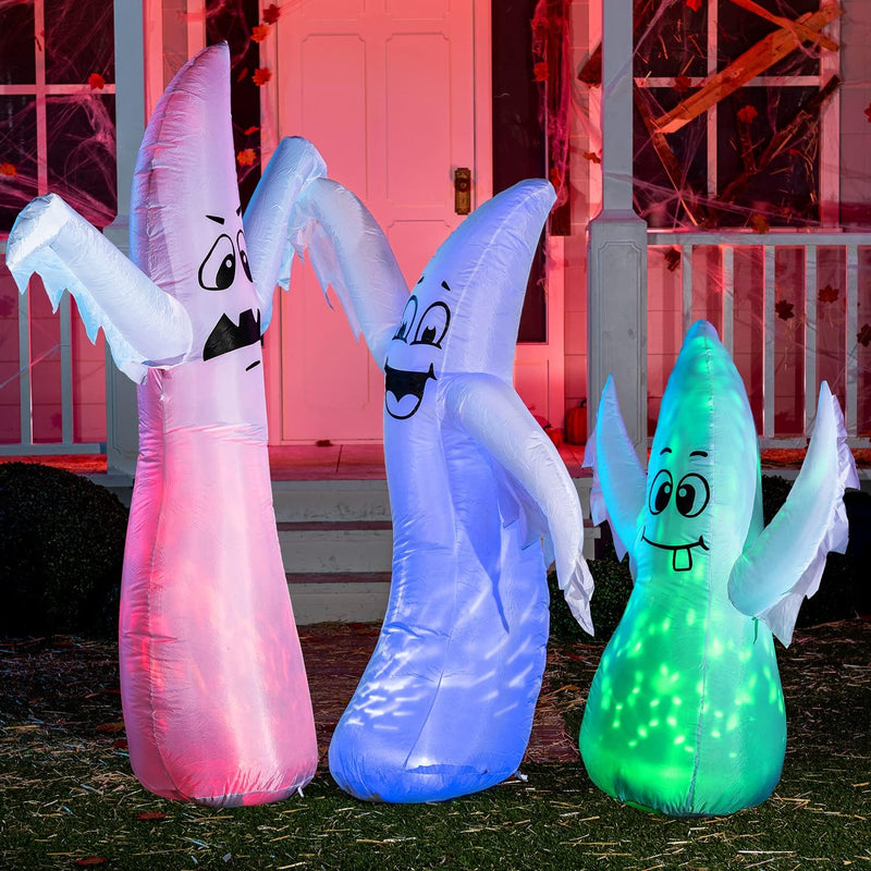 Set of 3 Light-Up Halloween Ghost Inflatables (4ft, 5ft, and 6ft)