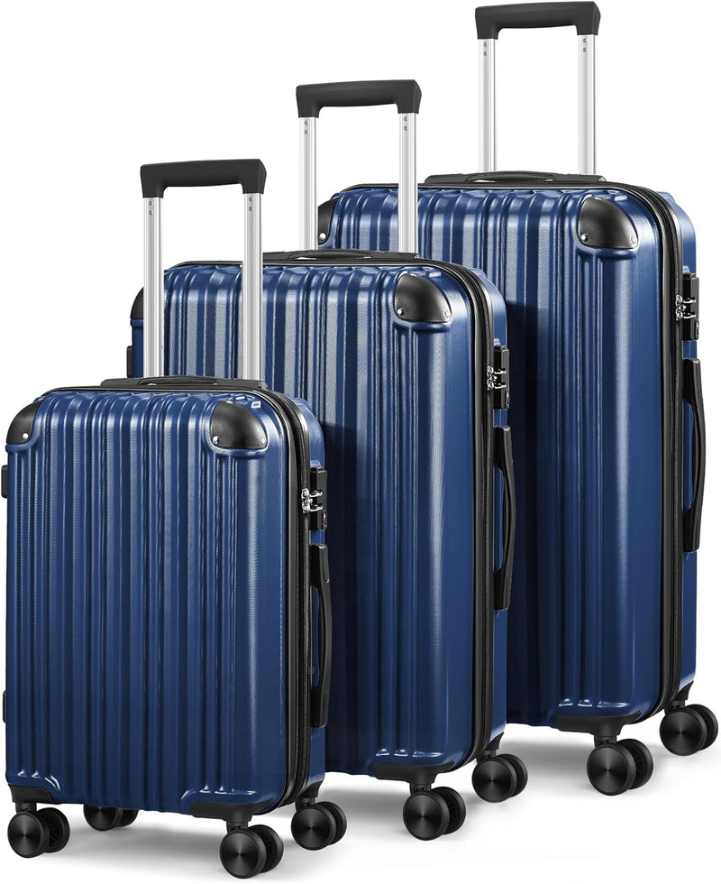 LONG VACATION Luggage Set 4 Piece Luggage Set ABS hardshell TSA Lock  Spinner Wheels Luggage Carry on Suitcase (NAVY, 6 piece set)