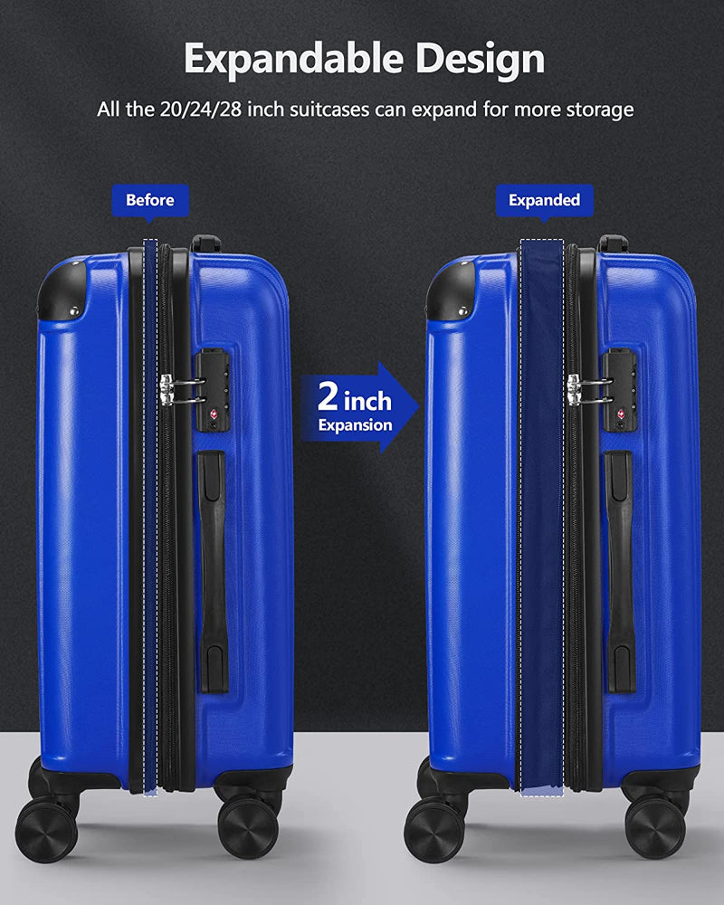 3-Piece Expandable Luggage Sets with Double Spinner Wheels, Hard Suitcase Set for Short Trips and Long Travel