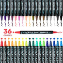 36-Color Double Tip Acrylic Paint Markers, Fine & Brush Tip Art Markers for Rock, Ceramic, Wood, Canvas, 3D Model Painting