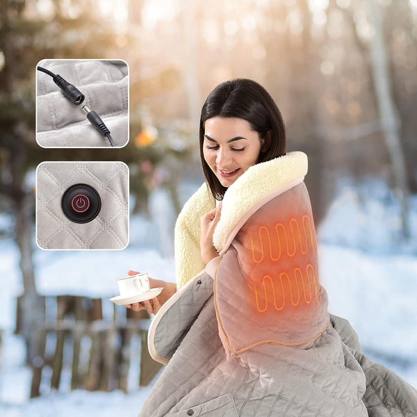 MyWarm Electric Heated Fleece Blanket with Home and Car Chargers