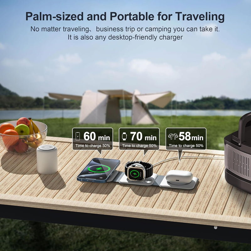 3 in 1 Charging Station for Multple Devices,Foldable 3 in 1 Wireless Charger for Travel,Nano Wireless Charging Station for iPhone16 15 14 13 12 Pro Max/Watch 10 9 8 7 6 5 4 3 Ultra/AirPod Pro