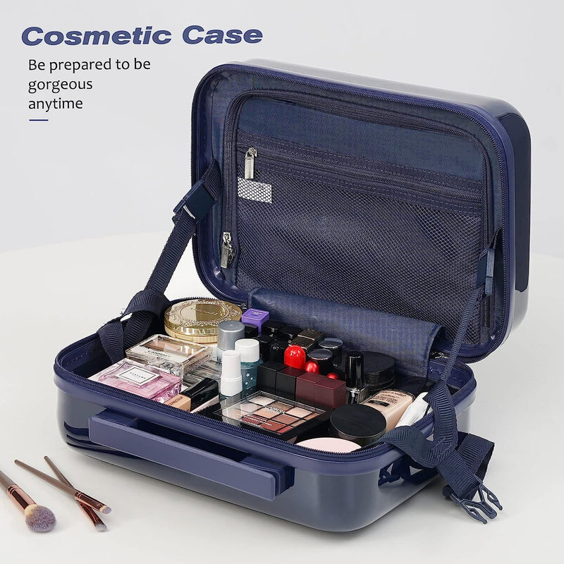 Luggage Suitcase ABS+PC Spinner suitcase with TSA Lock 20-inch Carry On with Cosmetic Case, 14"/20"