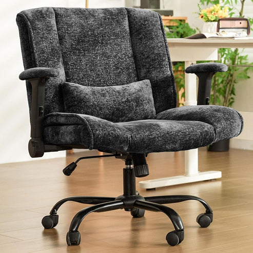 Criss Cross Chair with Wheels & Flip Arms, Wide Cross Legged Office Chair with Adjustable Tilt Criss-Cross Desk Chair with Lumbar Support for Home Office, Bedroom, Apartment Black