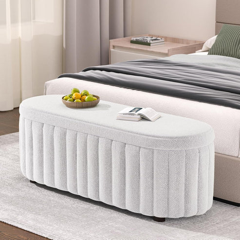 Storage Ottoman Bench, 53" Length Upholstered Bench & Ottoman with Safety Hinge, Tufted Bed Bench with Rolled Arm and Nailhead Trim, End of Bed Storage Bench for Bedroom, Living Room, Entryway
