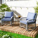 3 PCS Outdoor Rocking Chairs Patio Bistro Set with Glass Table Morden Braid Design Patio Furniture with 4 Inch Cushions for Backyard Porch Poolside Garden