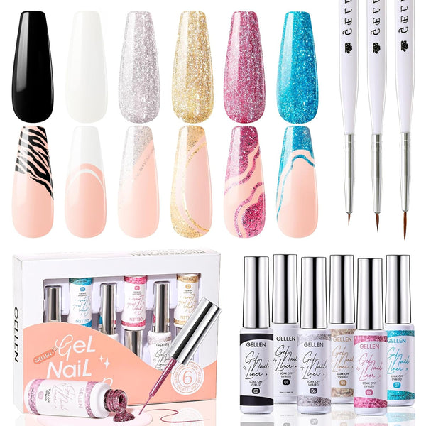 Gellen Nail Tips and Glue Gel Kit, Nail Extension Kit with 504pcs Almond Clear Fake Nails, U V LED Nail Lamp, 3 in 1 Nail Glue, Home/Salon DIY Nail A