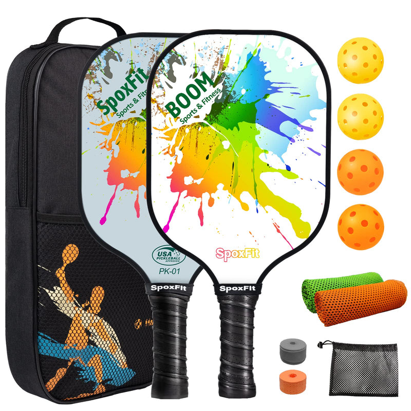 Pickleball Paddles Set of 2, USAPA Approved, Lightweight Pickleball Rackets, Fiberglass Pickleball Racquet with Cushion Comfort Grip, 4 Pickleballs, Carry Bag, Grip Tapes, Gifts for Men Women