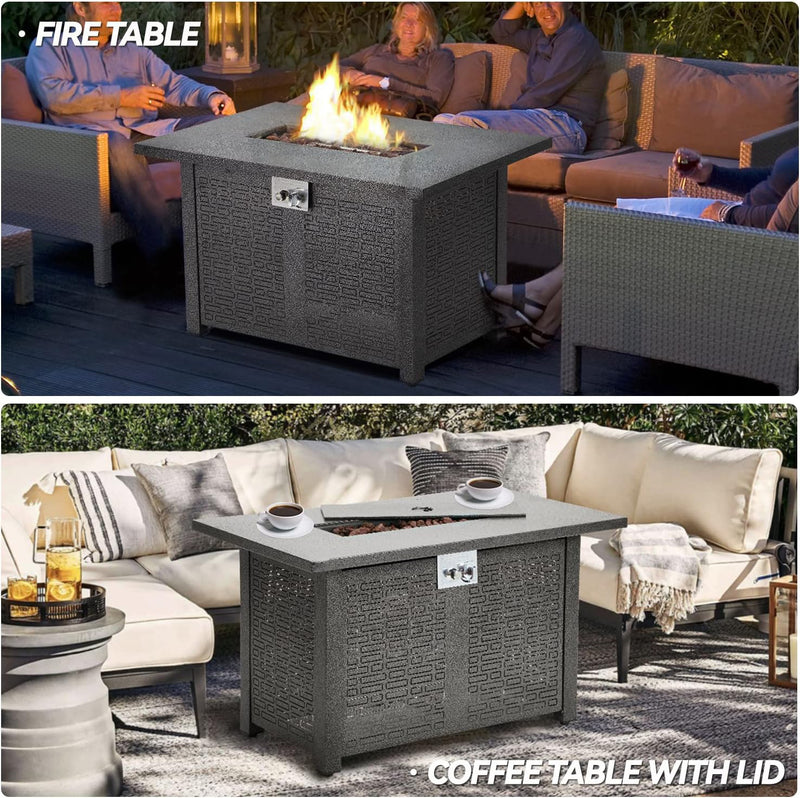 42-Inch Rectangular Fire Pit Table with 50,000 BTU Propane Burner and Lid