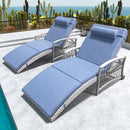 Outdoor Chaise Lounge Set of 2 Outdoor Wicker Rattan Patio Chairs Recliners with 5-Position Backrest & Thickened Cushions & Wheels for Backyard Pool Beach