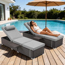 Outdoor Chaise Lounge with Adjustable Backrest Set of 2, 6-Position Reclining Lounger Pool Chair, Thick 3-Inch Cushion & Side Tray, All-Weather PE Wicker for Outdoor, Backyard, Deck