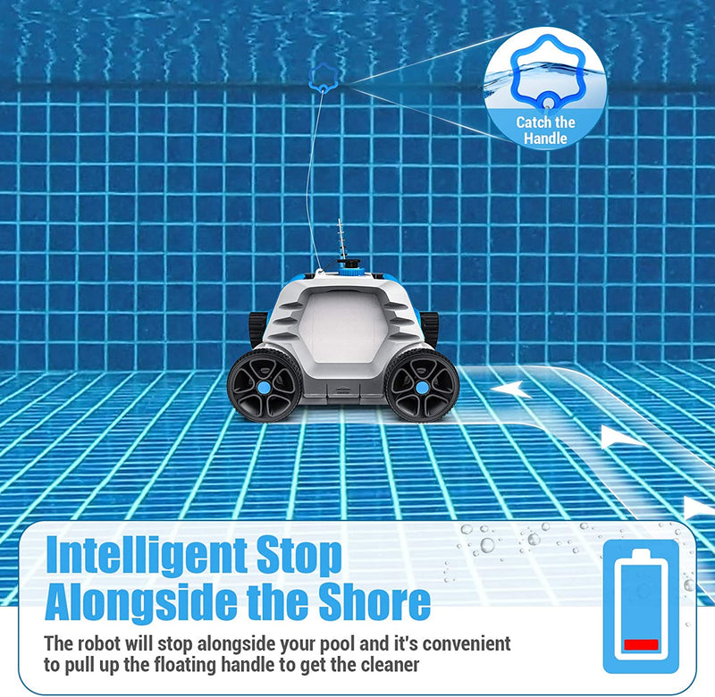 Robotic Pool Cleaner, Cordless Automatic Pool Cleaner with 5000mAh Rechargeable Battery, 90 Mins Working Time, IPX8 Waterproof, Ideal for In-Ground/Above Ground Swimming Pool