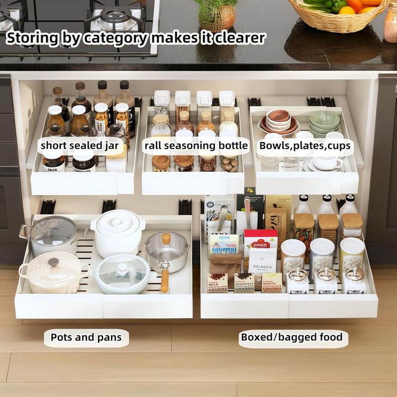 Pull out Cabinet Organizer, Expandable (12"-20.5") Heavy Duty Slide out Drawers for Kitchen Cabinet Organization