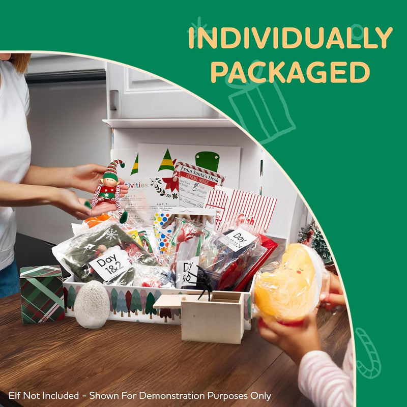 Christmas Elf on Shelf Activity Advent Calendar - 24-Day Holiday Countdown Kit with Daily Props, Crafts, Games for Family Fun