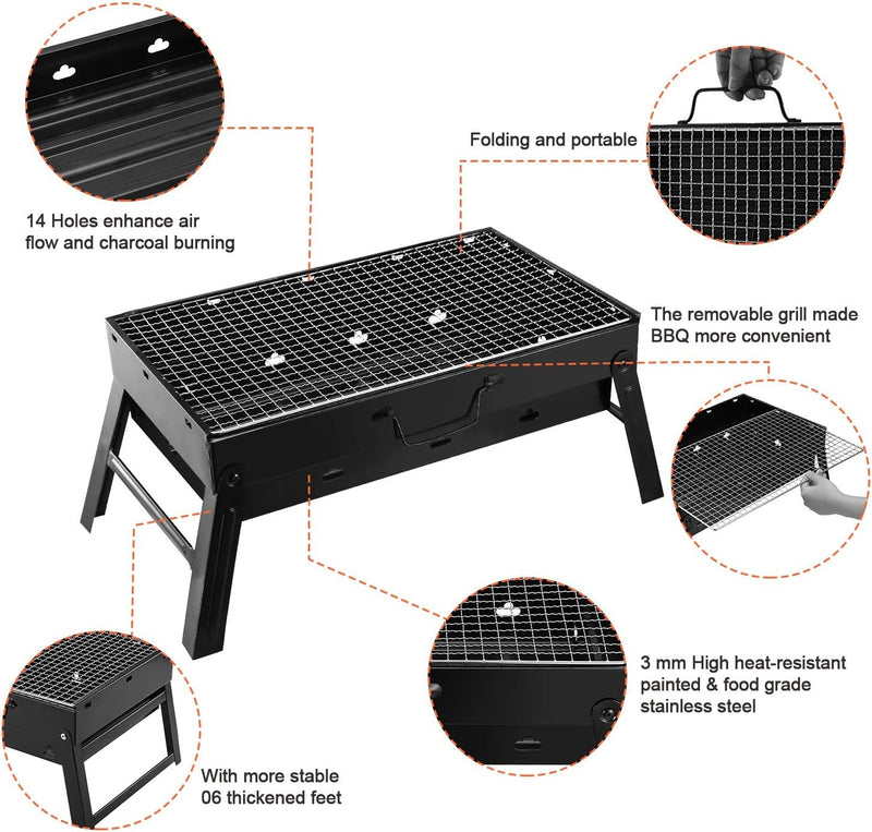 Folding Portable Barbecue Charcoal Grill (13.8" x 10.2" x 7.9")