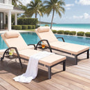 Patio Chaise Lounge Chairs Set of 2 Wicker Pool Lounge Chairs Outdoor with 5 Adjustable Back & Removable Cushion & Tray Tanning Chair Sun Loungers for Patio Poolside Deck Beach