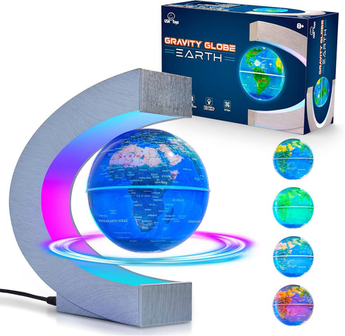 Gravity Globe Earth Ball and C Frame Set, Magnetic Levitating Globe Lamp with Multicolor LED Lights