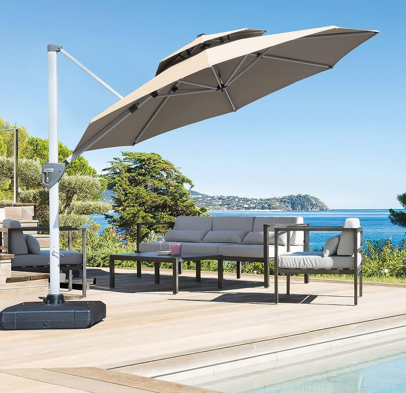 10-Foot Round Premium Cantilever Patio Umbrella with Aluminum Frame